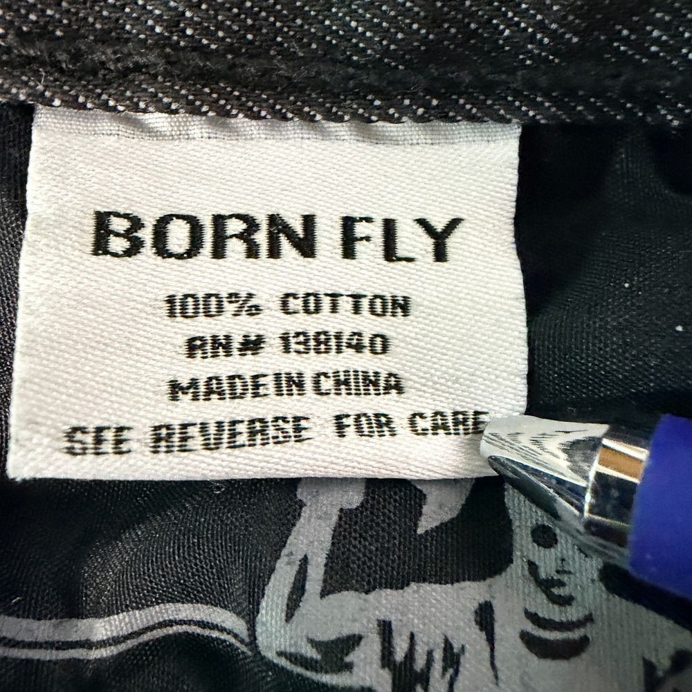 Born Fly Jeans Mens 42x33 Black Discharge Baggy Leg Patches Y2K Streetwear - Picture 14 of 16